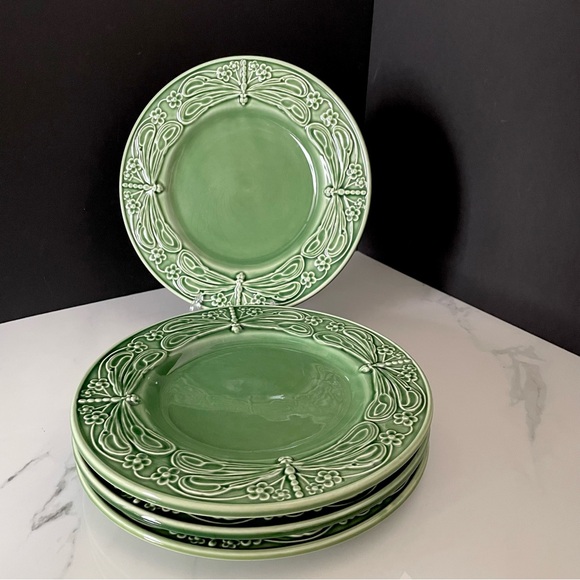 Bordallo Pinheiro Other - SET of 4 Dinner Plates - Green Dragonfly - Bordallo Pinheiro